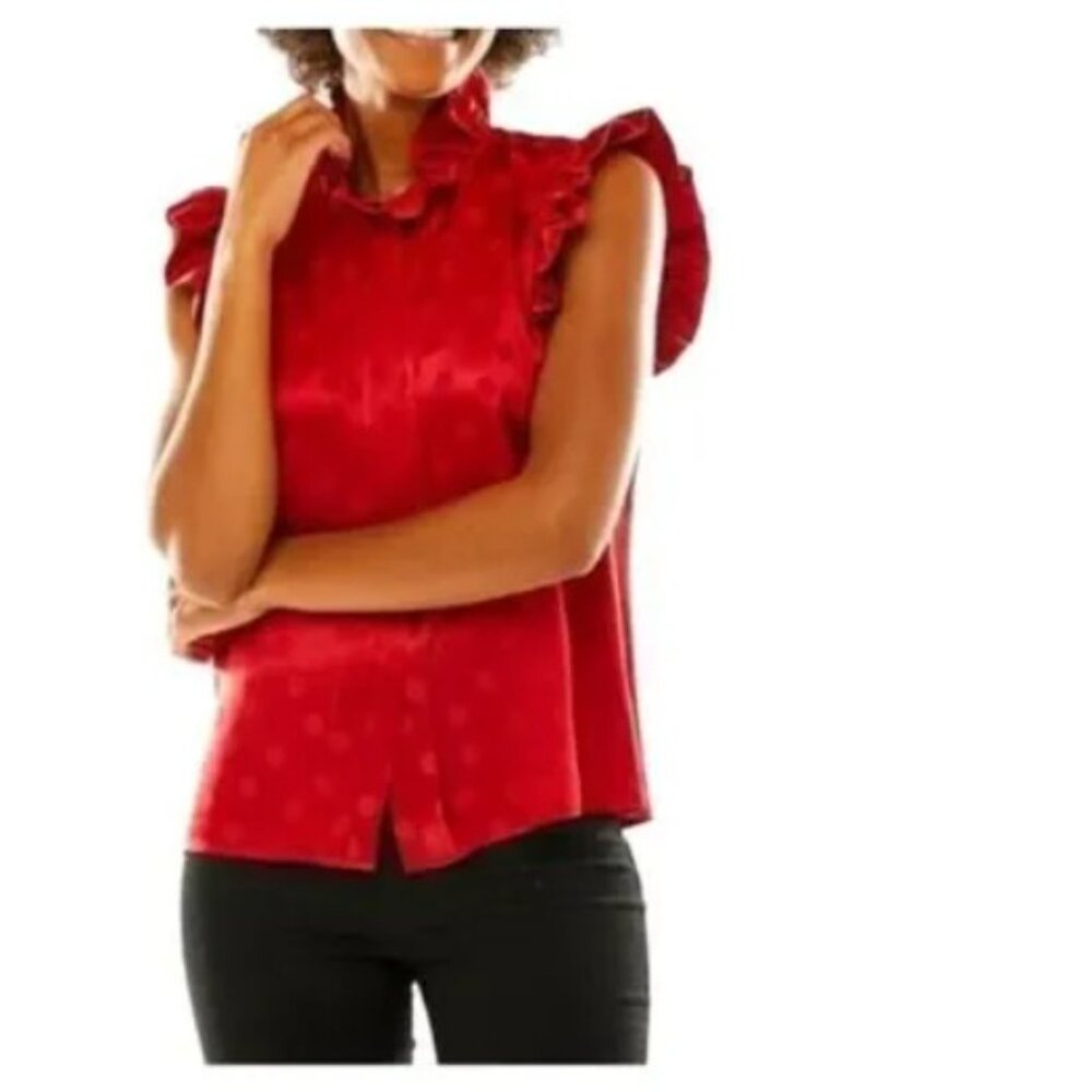 Sara Campbell Courtney Ruffled Collar Red Polkadot Button Down Blouse Size XS